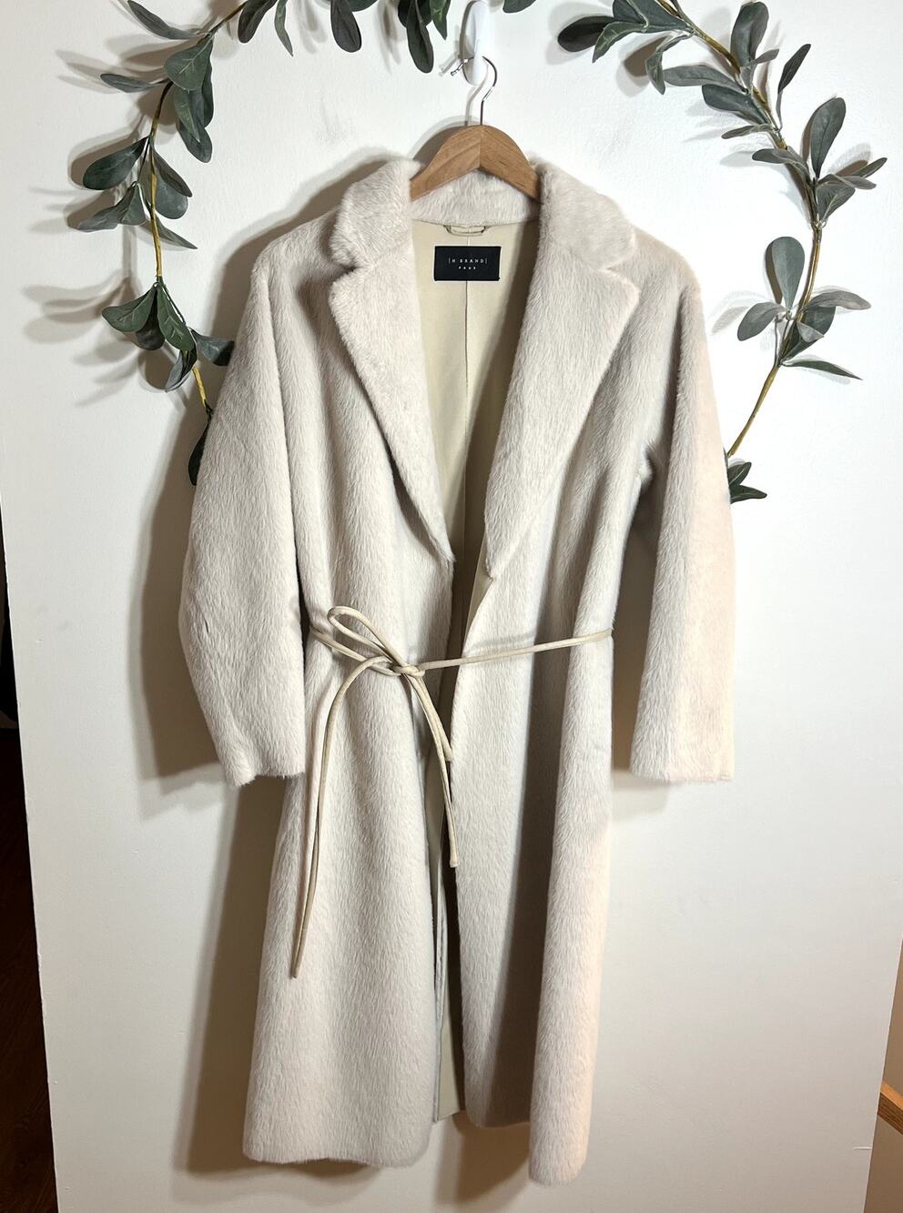 H Brand Faux Cream Tie Waist Coat